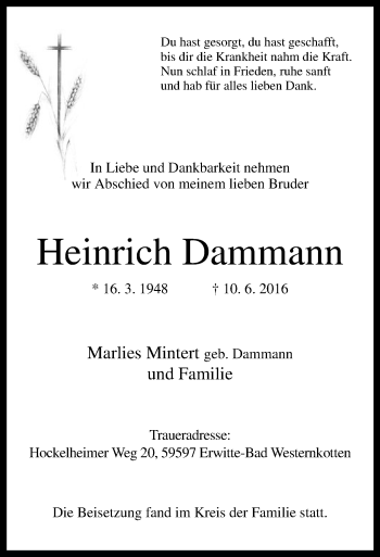 Traueranzeige von Heinrich Dammann von Die Glocke