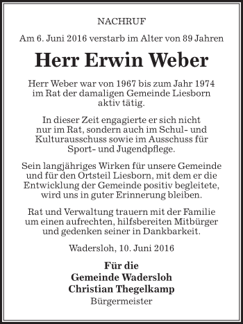 Traueranzeige von Erwin Weber von Die Glocke