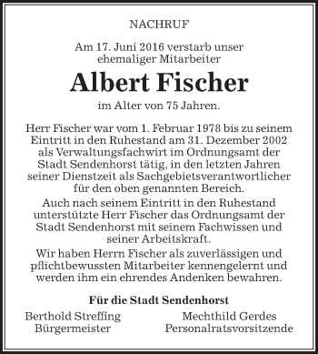 Traueranzeige von Albert Fischer von Die Glocke