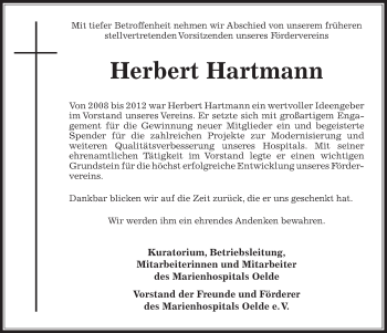 Traueranzeige von Herbert Hartmann von Die Glocke