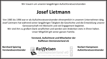 Traueranzeige von Josef Lietmann von Die Glocke