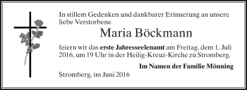 Traueranzeige von Maria Böckmann von Die Glocke