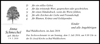 Traueranzeige von Anna Schmechel von Die Glocke