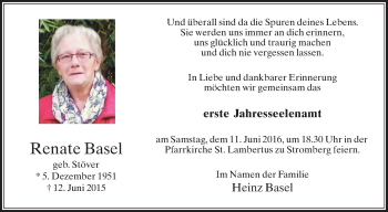 Traueranzeige von Renate Basel von Die Glocke
