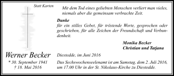 Traueranzeige von Werner Becker von Die Glocke