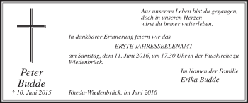 Traueranzeige von Peter Budde von Die Glocke