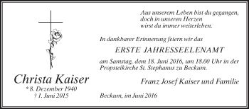 Traueranzeige von Christa Kaiser von Die Glocke