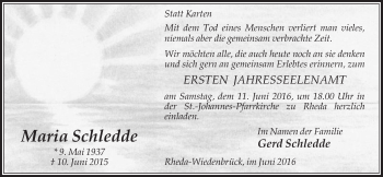 Traueranzeige von Maria Schledde von Die Glocke