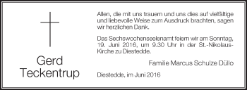 Traueranzeige von Gerd Teckentrup von Die Glocke