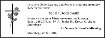 Traueranzeige von Maria Böckmann von Die Glocke