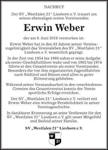 Traueranzeige von Erwin Weber von Die Glocke