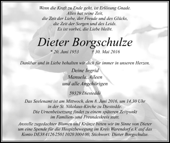 Traueranzeige von Dieter Borgschulze von Die Glocke