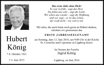 Traueranzeige von Hubert König von Die Glocke