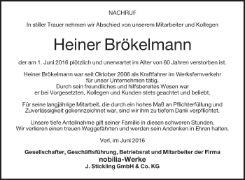 Traueranzeige von Heiner Brökelmann von Die Glocke
