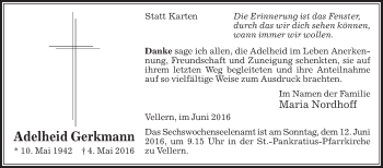 Traueranzeige von Adelheid Gerkmann von Die Glocke