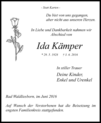 Traueranzeige von Ida Kämper von Die Glocke