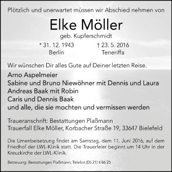 Traueranzeige von Elke Möller von Die Glocke