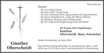 Traueranzeige von Günther Oberscheidt von Die Glocke