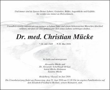 Traueranzeige von Christian Mücke von Die Glocke
