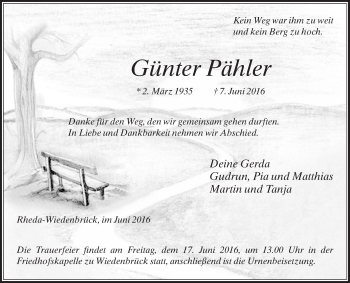 Traueranzeige von Günter Pähler von Die Glocke