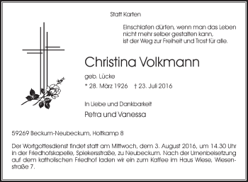 Traueranzeige von Christina Volkmann von Die Glocke