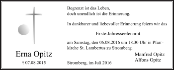 Traueranzeige von Erna Opitz von Die Glocke