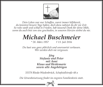 Traueranzeige von Michael Buschmeier von Die Glocke