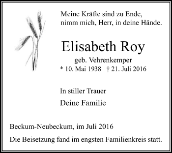 Traueranzeige von Elisabeth Roy von Die Glocke