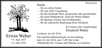 Traueranzeige von Erwin Weber von Die Glocke
