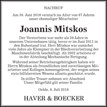 Traueranzeige von Joannis Mitskos von Die Glocke