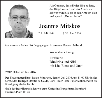 Traueranzeige von Joannis Mitskos von Die Glocke