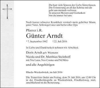 Traueranzeige von Günter Arndt von Die Glocke