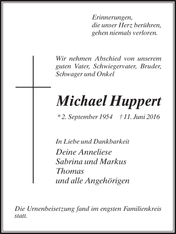 Traueranzeige von Michael Huppert von Die Glocke