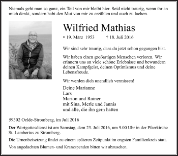 Traueranzeige von Wilfried Mathias von Die Glocke