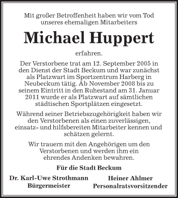 Traueranzeige von Michael Huppert von Die Glocke