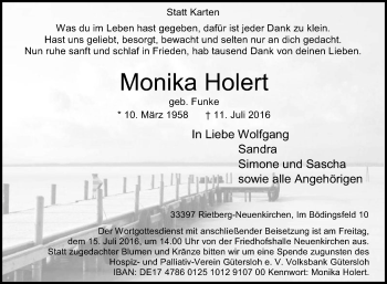 Traueranzeige von Monika Holert von Die Glocke