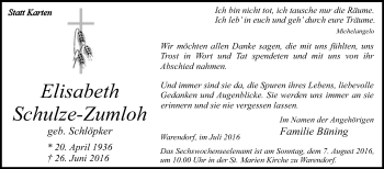 Traueranzeige von Elisabeth Schulze-Zumloh von Die Glocke
