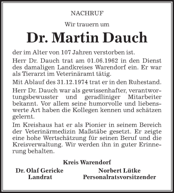 Traueranzeige von Martin Dauch von Die Glocke