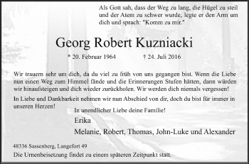 Traueranzeige von Georg Robert Kuzniacki von Die Glocke