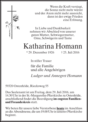 Traueranzeige von Katharina Homann von Die Glocke