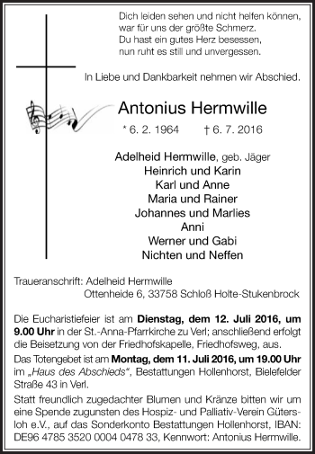 Traueranzeige von Antonius Hermwille von Die Glocke