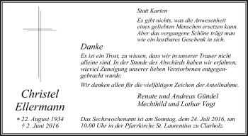 Traueranzeige von Christel Ellermann von Die Glocke