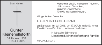 Traueranzeige von Günter Kleinehelleforth von Die Glocke