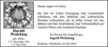 Traueranzeige von Harald Wedeking von Die Glocke