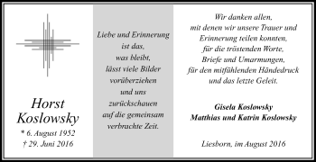 Traueranzeige von Horst Koslowsky von Die Glocke
