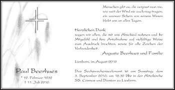 Traueranzeige von Paul  Beerhues von Die Glocke
