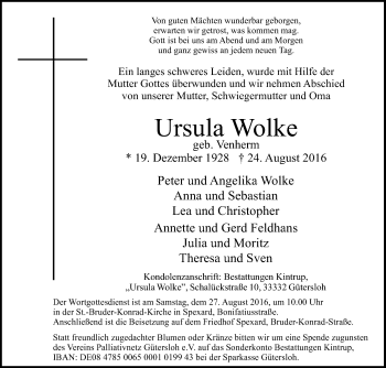 Traueranzeige von Ursula Wolke von Die Glocke