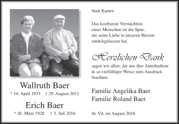 Traueranzeige von Wallruth und Erich Baer von Die Glocke