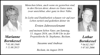 Traueranzeige von Marianne und Lothar Bornkessel von Die Glocke