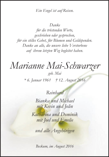 Traueranzeige von Marianne Mai-Schwarzer von Die Glocke